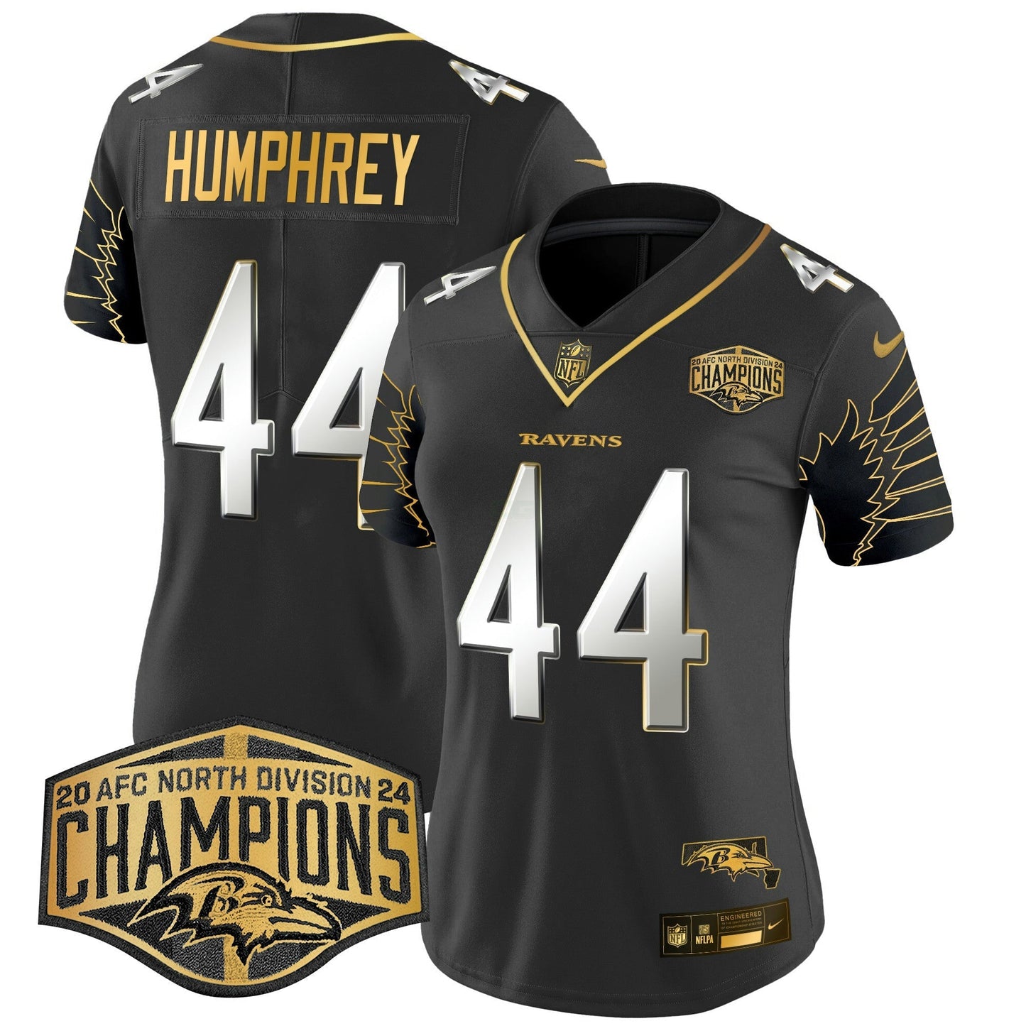 Camisa NFL Women’s Maryland 2024 AFC North Division Champions Patch Dourada Vapor Limited Jersey