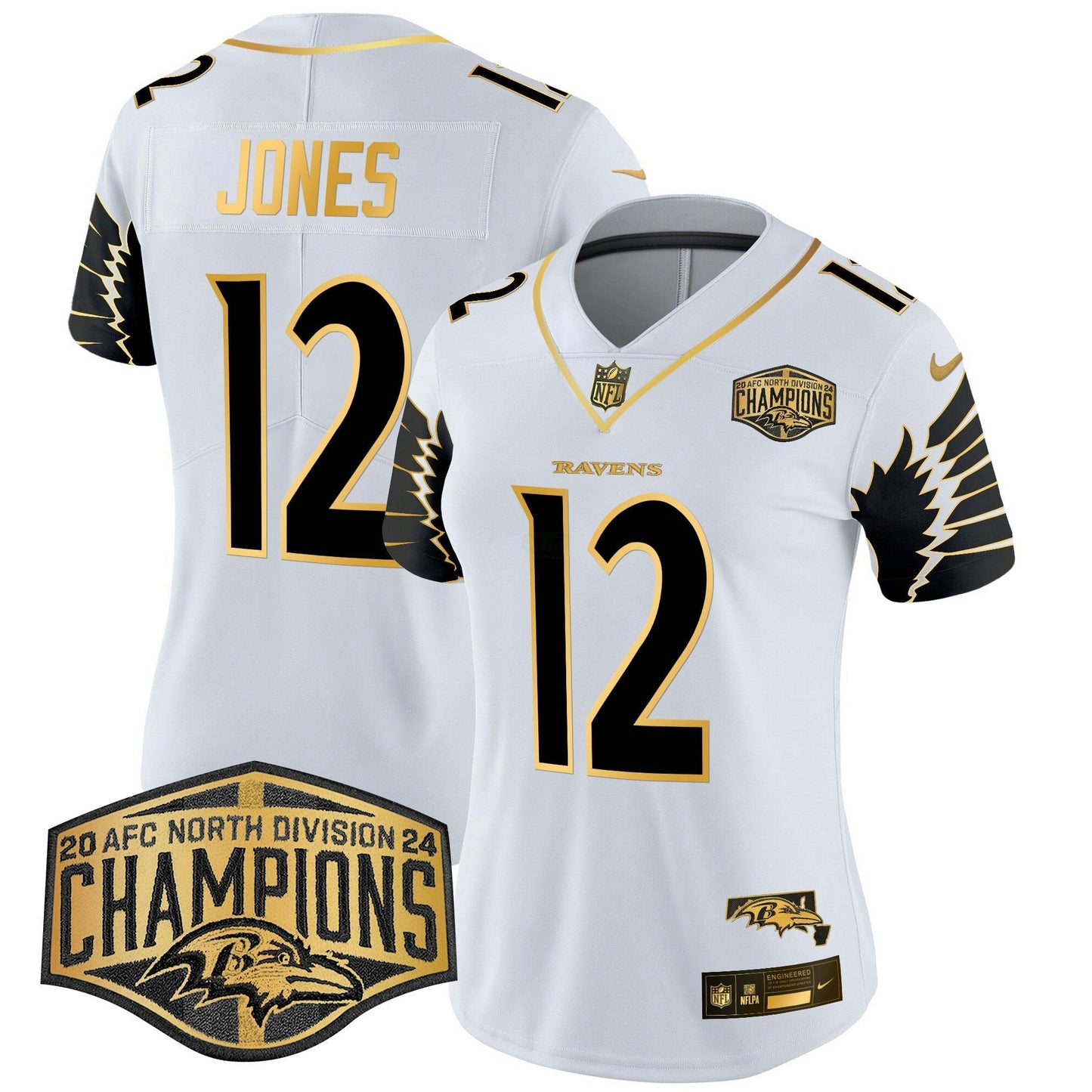 Camisa NFL Women’s Maryland 2024 AFC North Division Champions Patch Dourada Vapor Limited Jersey
