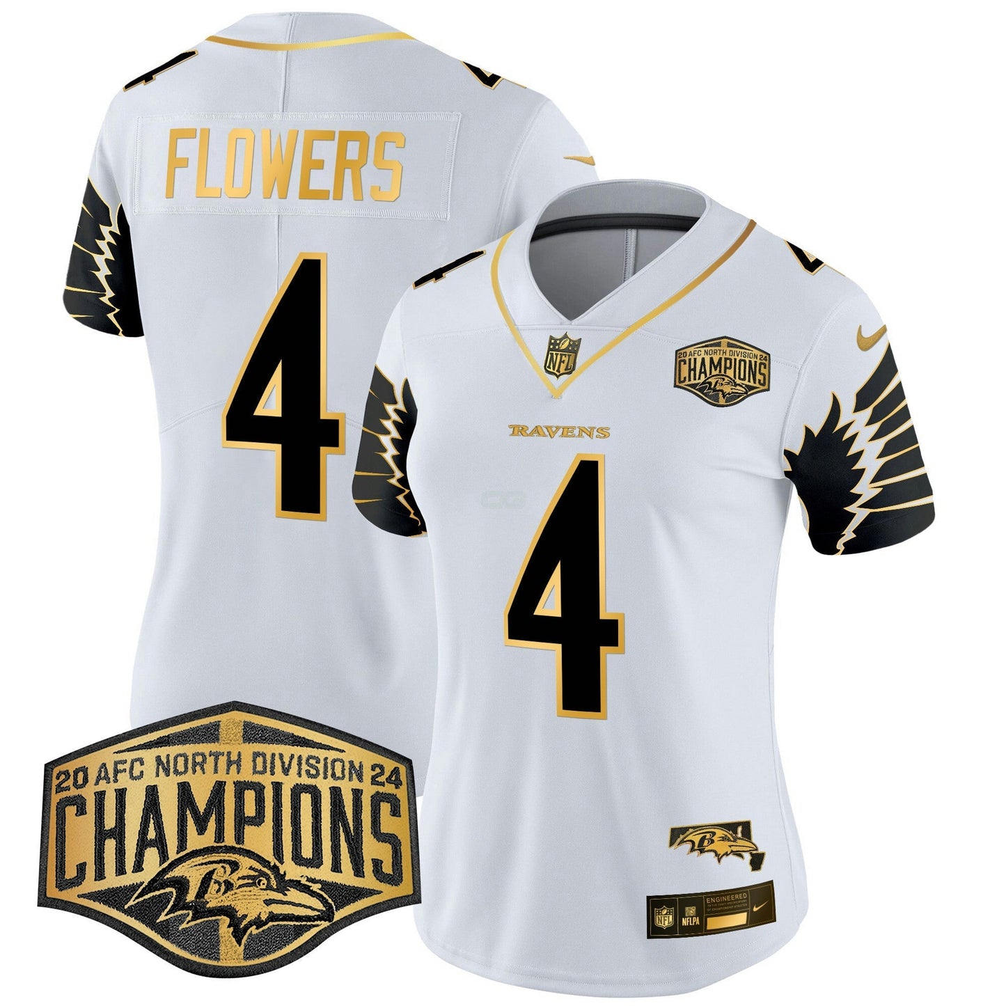 Camisa NFL Women’s Maryland 2024 AFC North Division Champions Patch Dourada Vapor Limited Jersey