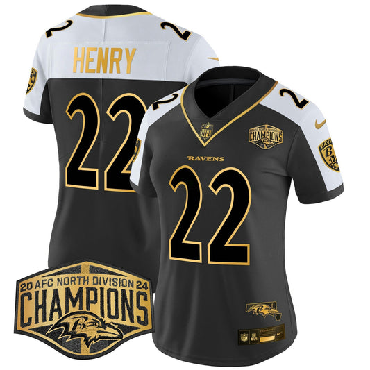 Camisa NFL Women’s Maryland 2024 AFC North Division Champions Patch Dourada Vapor Limited Jersey