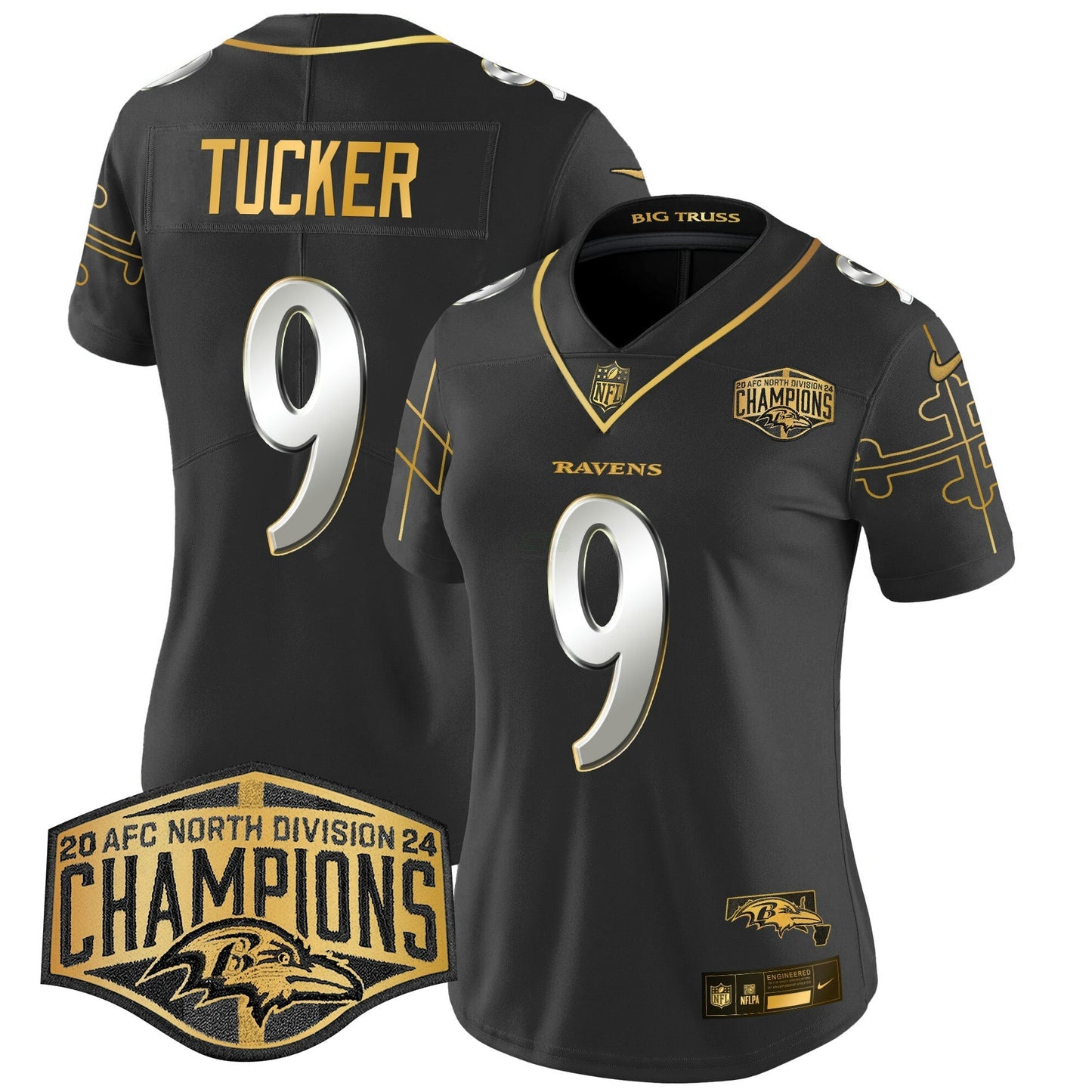 Camisa NFL Women’s Maryland Flag Map 2024 AFC North Division Champions Patch Dourada Vapor Limited Jersey