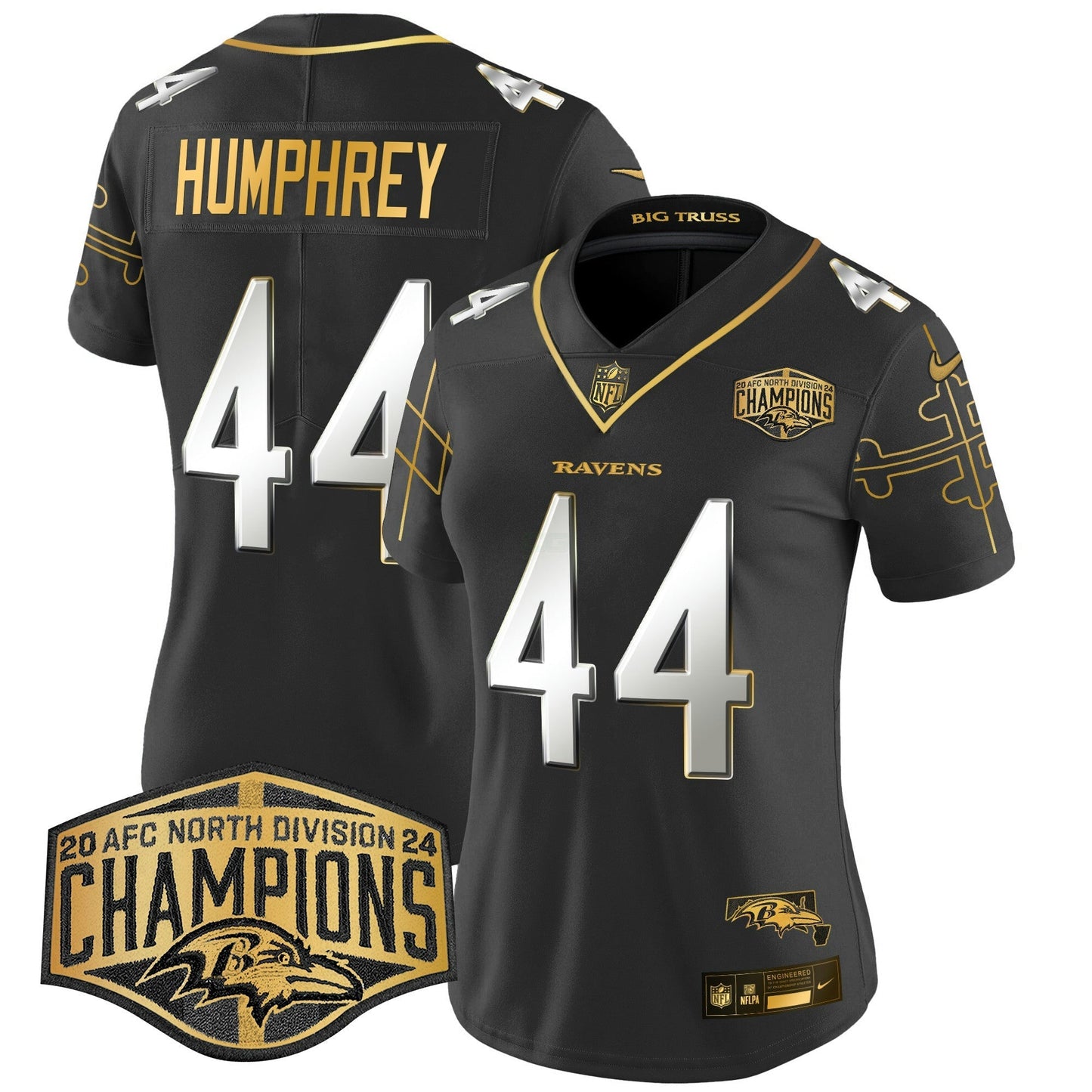 Camisa NFL Women’s Maryland Flag Map 2024 AFC North Division Champions Patch Dourada Vapor Limited Jersey