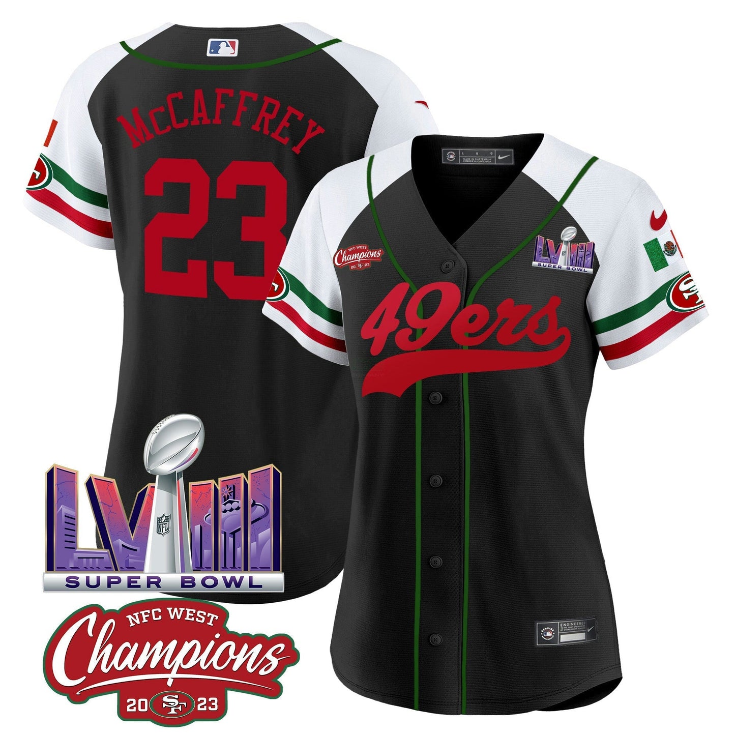 Camisa NFL Women’s Mexico NFC West Champions & Super Bowl LVIII Patch Jersey