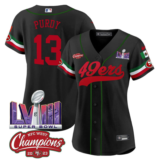 Camisa NFL Women’s Mexico NFC West Champions & Super Bowl LVIII Patch Jersey
