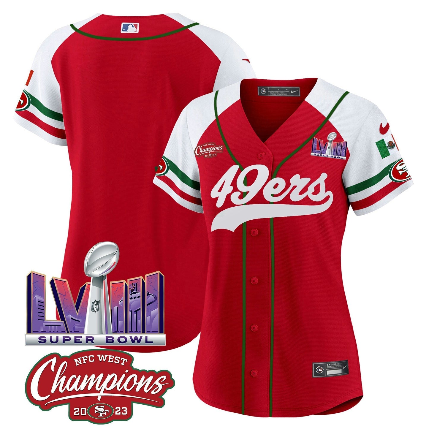 Camisa NFL Women’s Mexico NFC West Champions & Super Bowl LVIII Patch Jersey