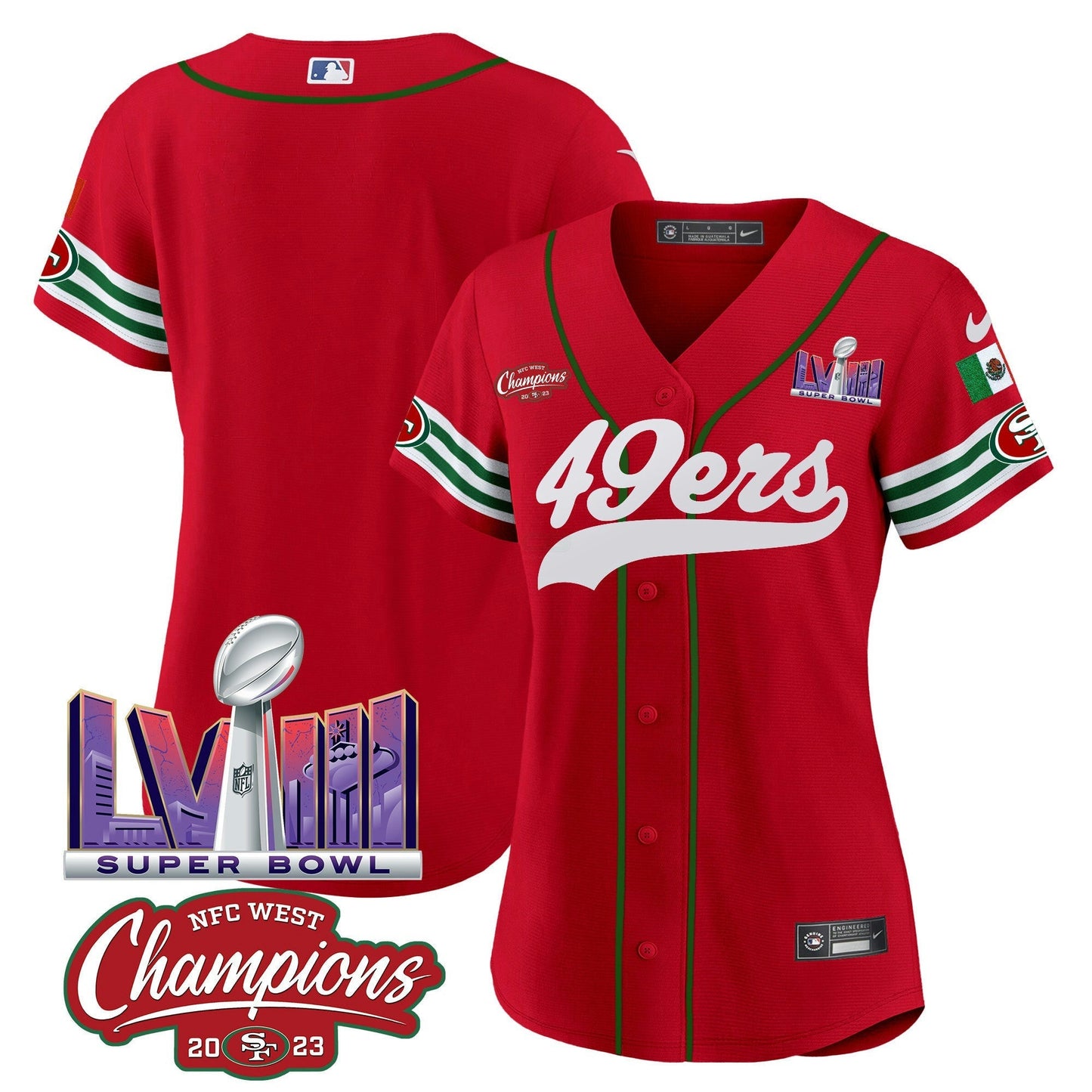 Camisa NFL Women’s Mexico NFC West Champions & Super Bowl LVIII Patch Jersey