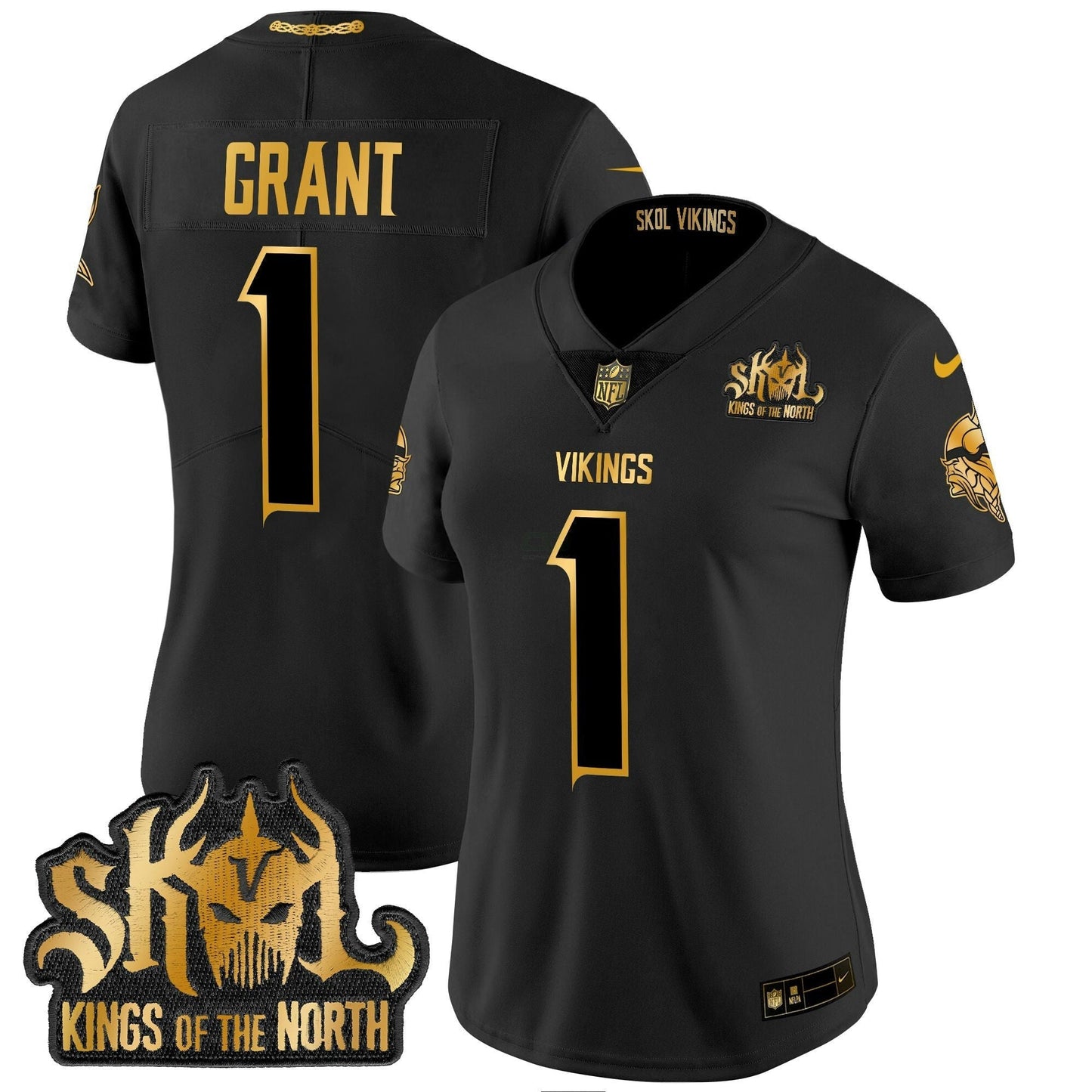 Camisa NFL Women’s Minnesota 2024 Winter Warrior Skol Patch Dourada Vapor Limited Jersey