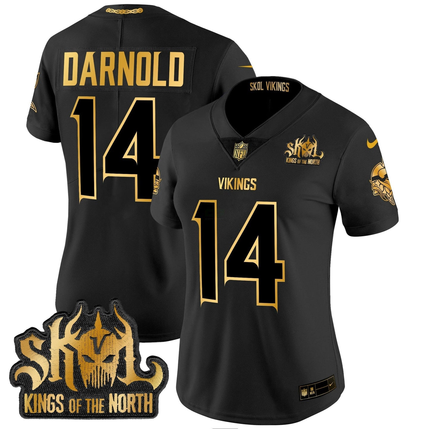 Camisa NFL Women’s Minnesota 2024 Winter Warrior Skol Patch Dourada Vapor Limited Jersey