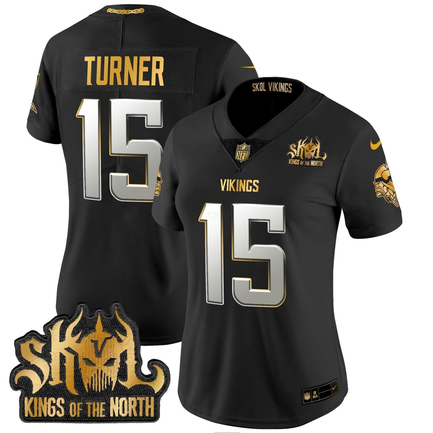 Camisa NFL Women’s Minnesota 2024 Winter Warrior Skol Patch Dourada Vapor Limited Jersey