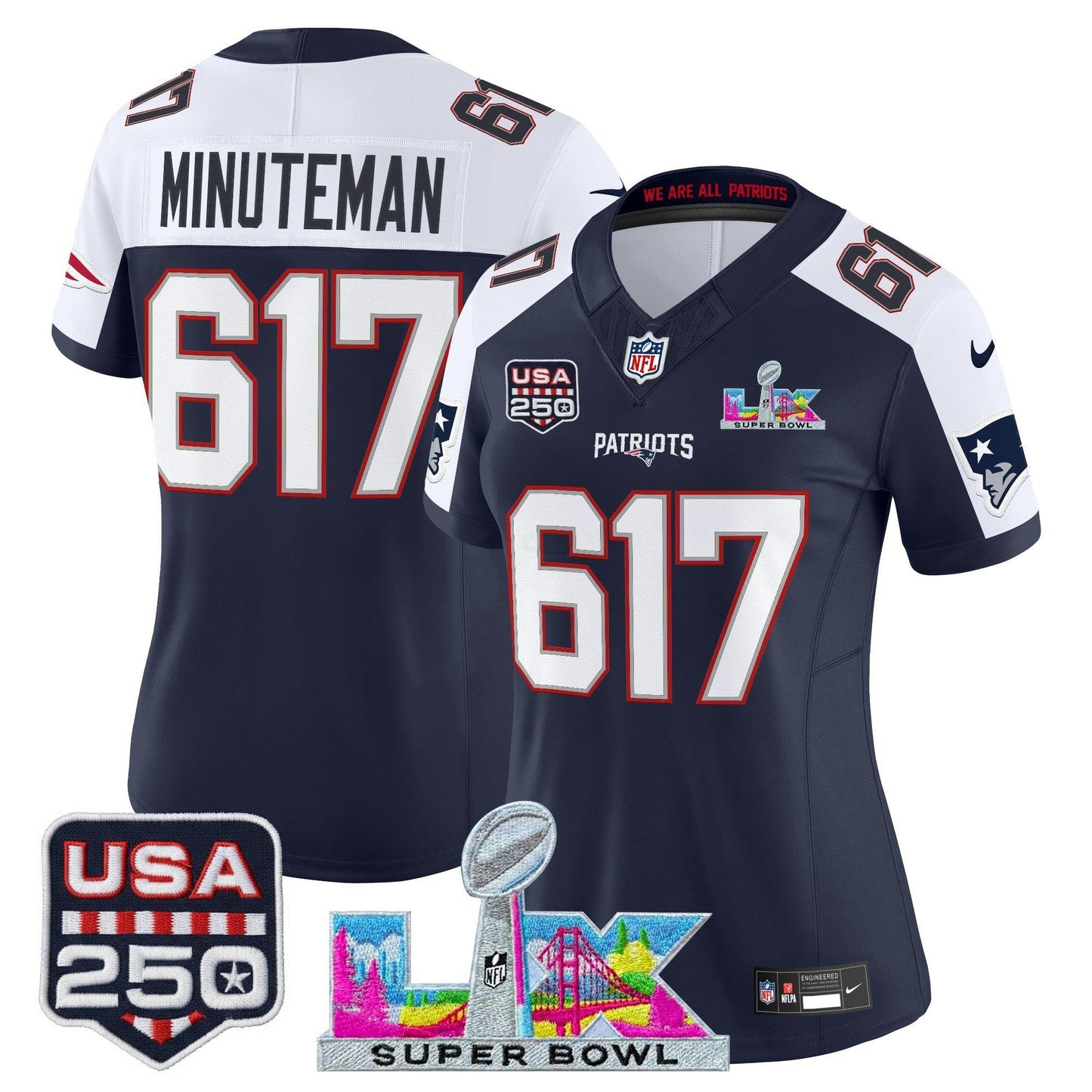 Camisa NFL Women’s New England “Super Bowl LX & United States 250th Anniversary Patch” Vapor Limited Jersey