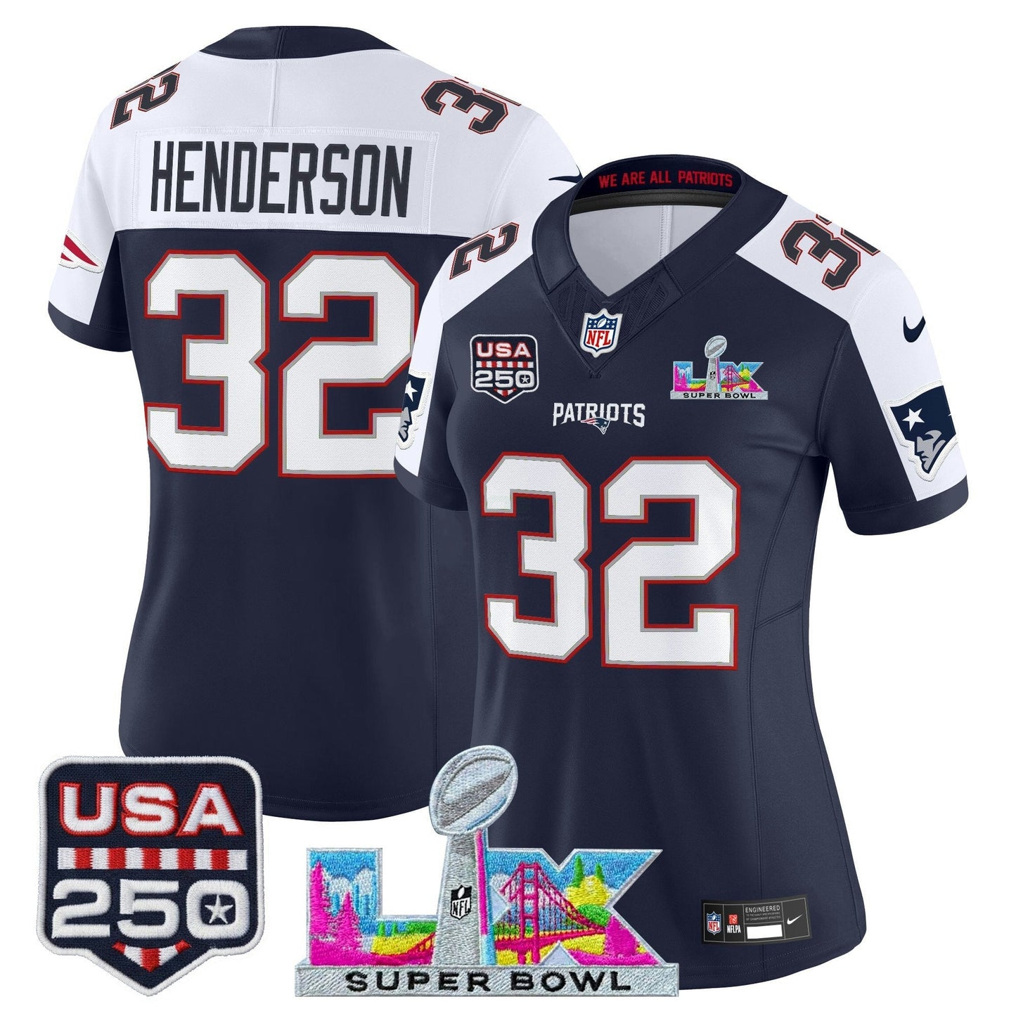 Camisa NFL Women’s New England “Super Bowl LX & United States 250th Anniversary Patch” Vapor Limited Jersey