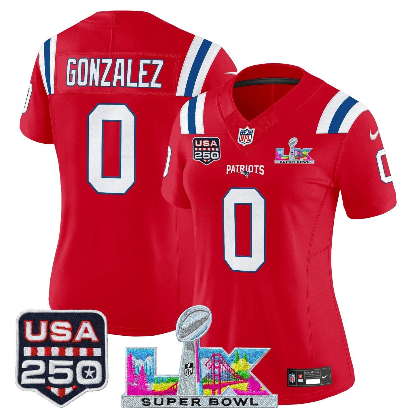 Camisa NFL Women’s New England “Super Bowl LX & United States 250th Anniversary Patch” Vapor Limited Jersey