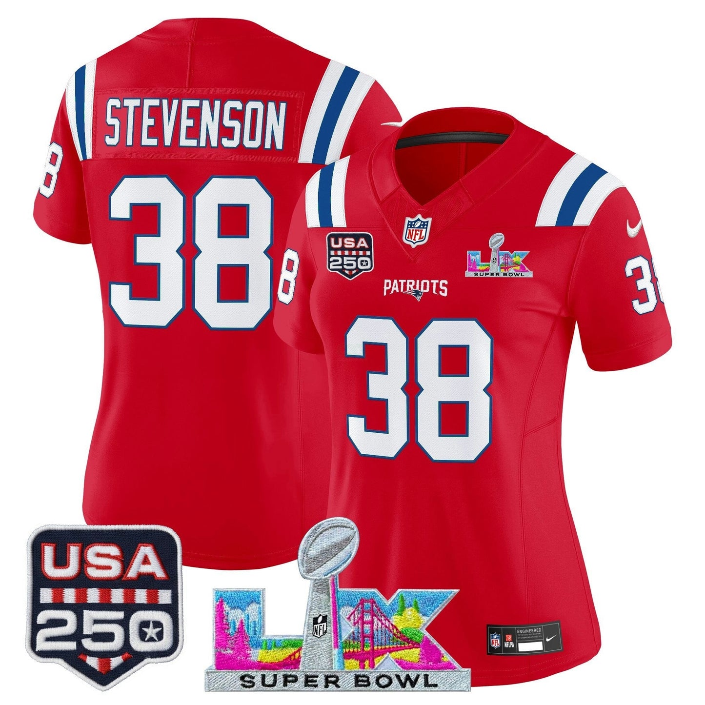Camisa NFL Women’s New England “Super Bowl LX & United States 250th Anniversary Patch” Vapor Limited Jersey
