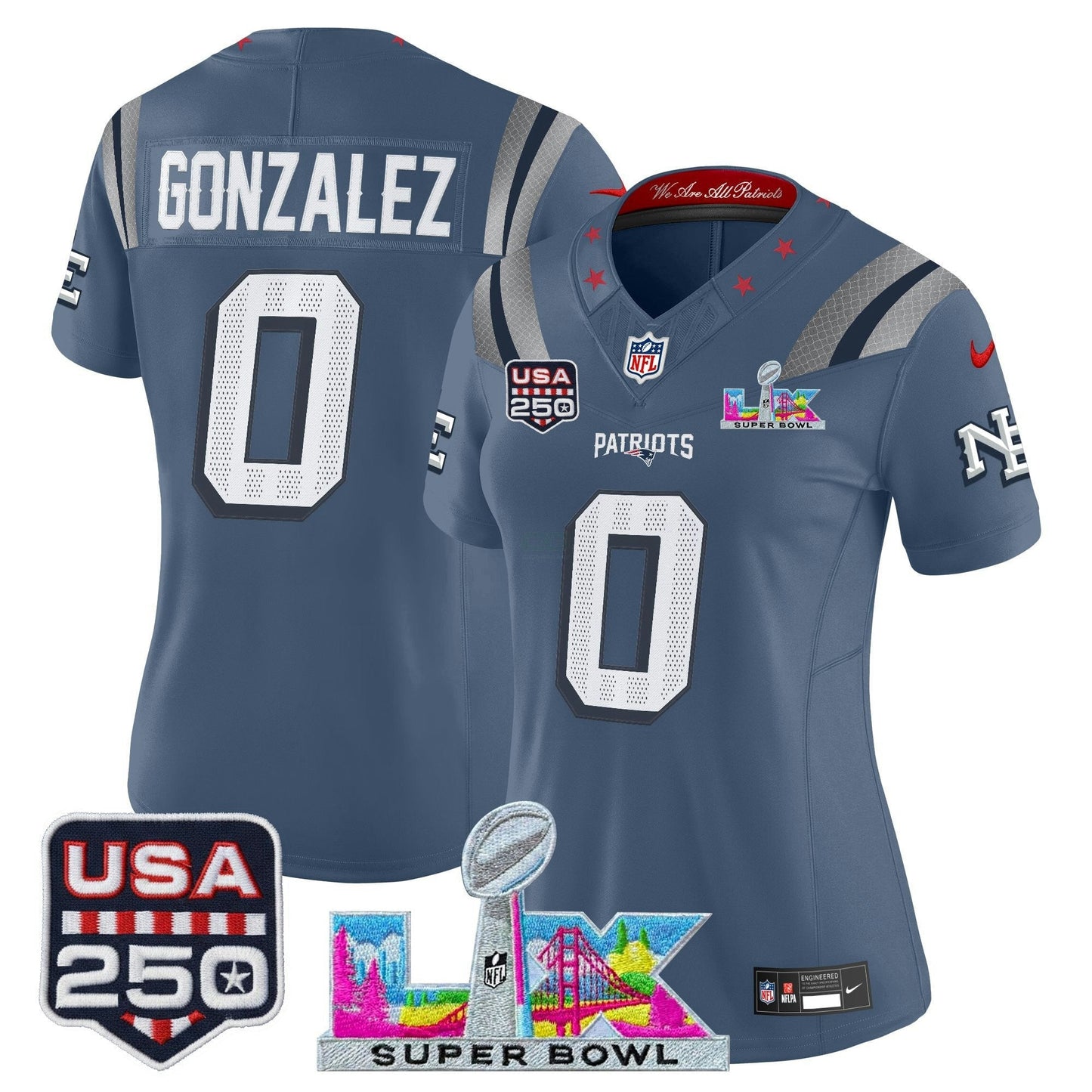 Camisa NFL Women’s New England “Super Bowl LX & United States 250th Anniversary Patch” Vapor Limited Jersey