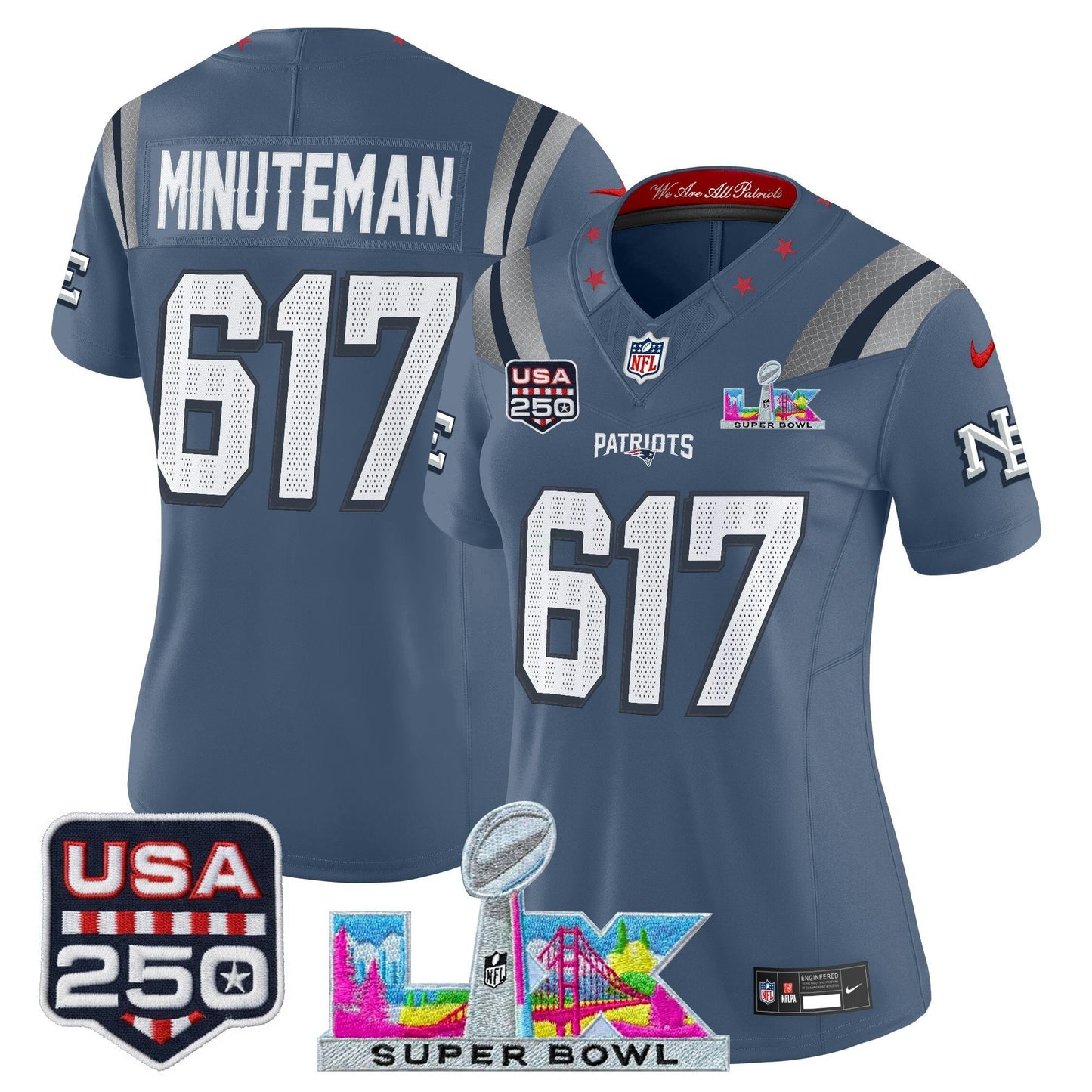 Camisa NFL Women’s New England “Super Bowl LX & United States 250th Anniversary Patch” Vapor Limited Jersey