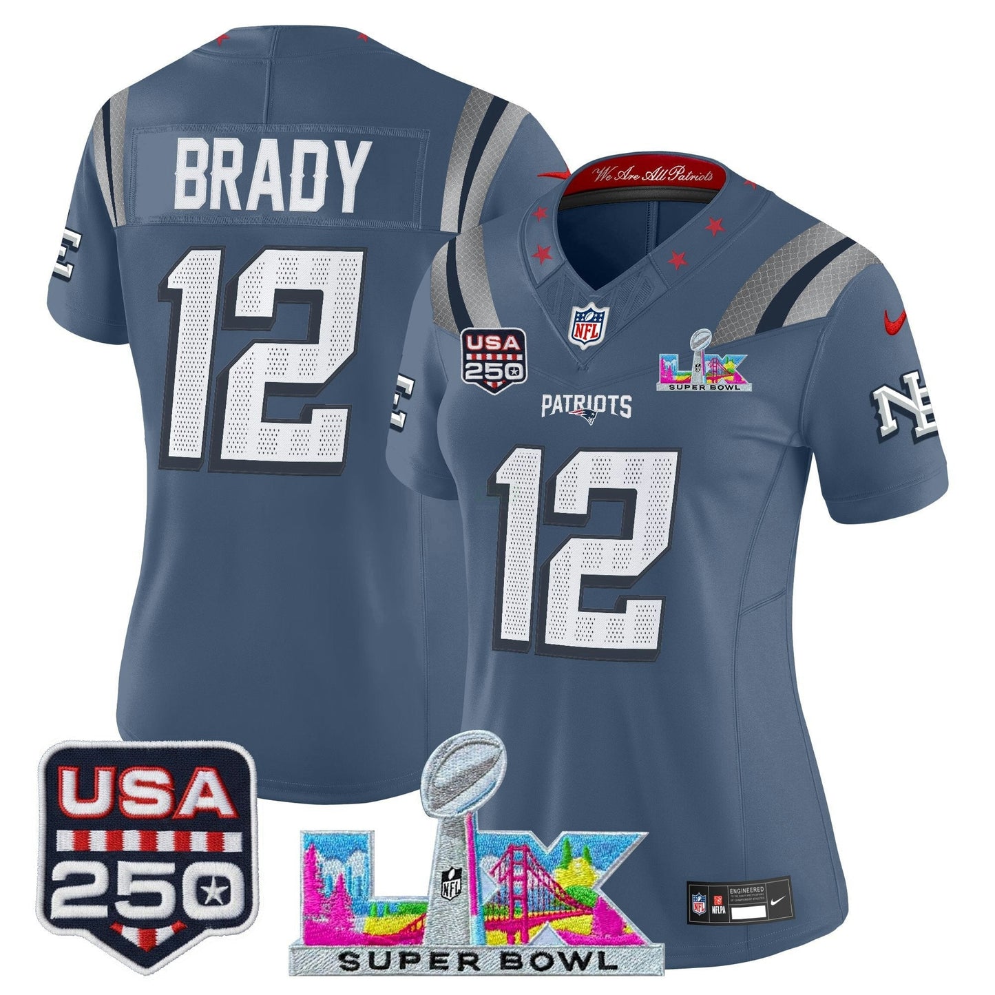 Camisa NFL Women’s New England “Super Bowl LX & United States 250th Anniversary Patch” Vapor Limited Jersey