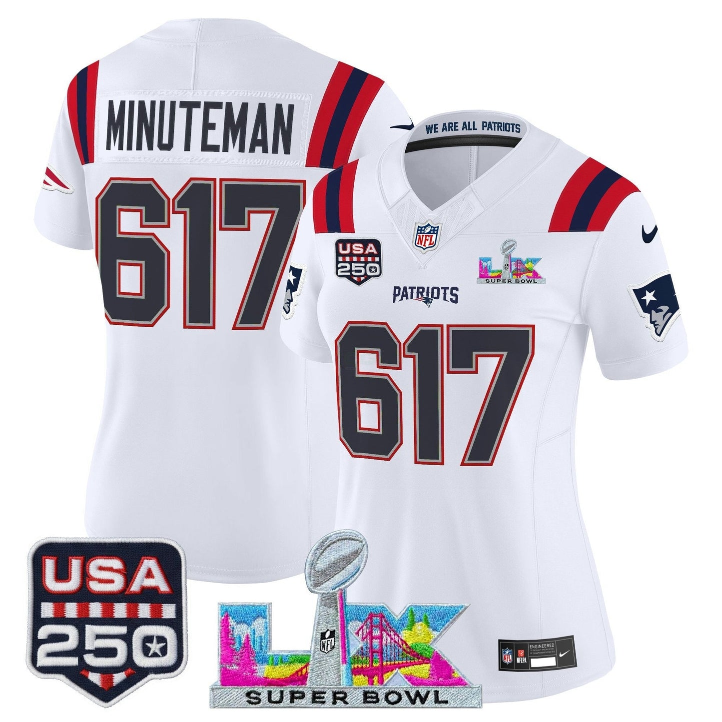 Camisa NFL Women’s New England “Super Bowl LX & United States 250th Anniversary Patch” Vapor Limited Jersey