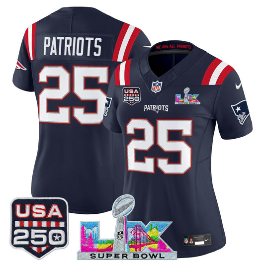 Camisa NFL Women’s New England “Super Bowl LX & United States 250th Anniversary Patch” Vapor Limited Jersey