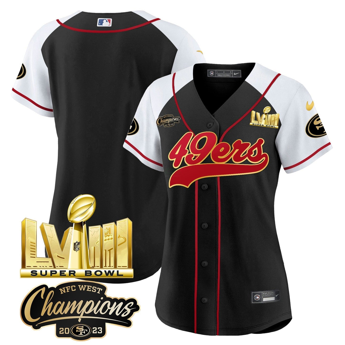 Camisa NFL Women’s NFC West Champions & Super Bowl LVIII Dourada Patch Jersey