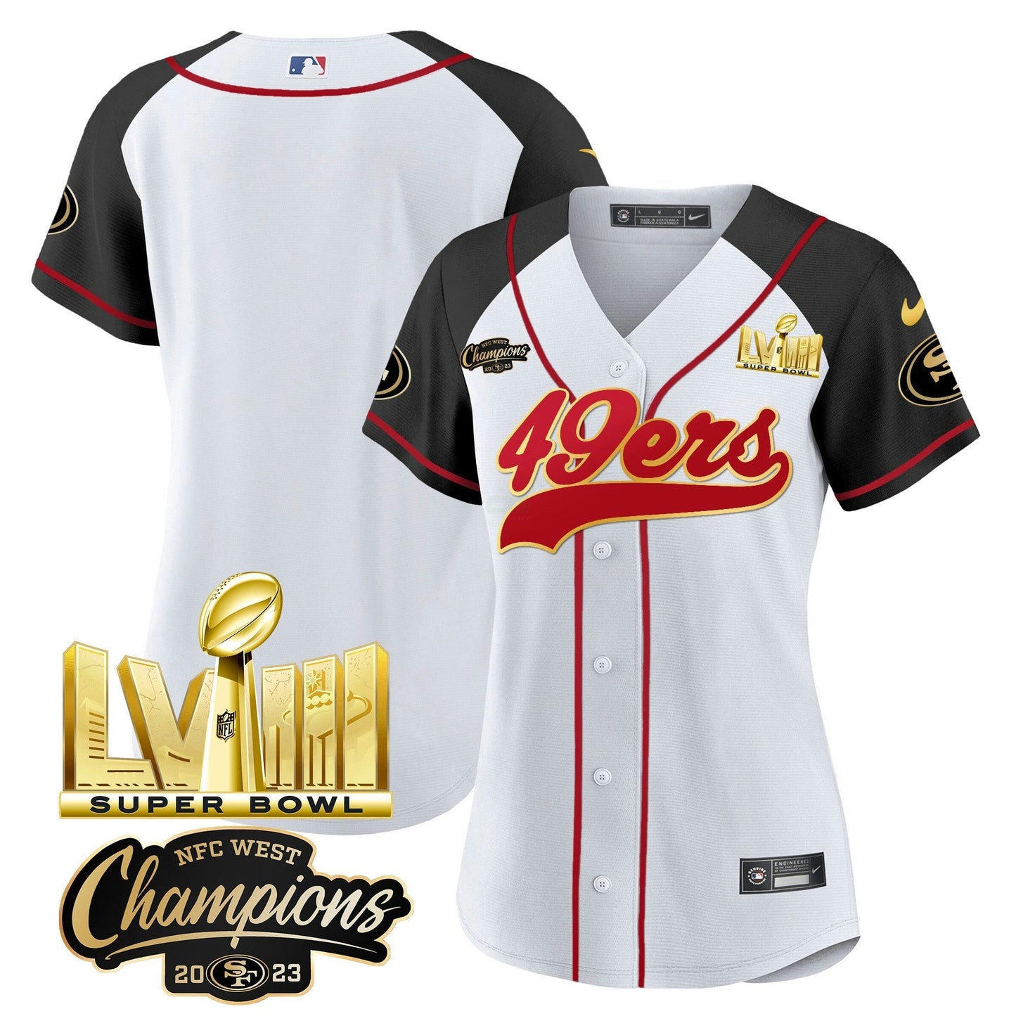 Camisa NFL Women’s NFC West Champions & Super Bowl LVIII Dourada Patch Jersey