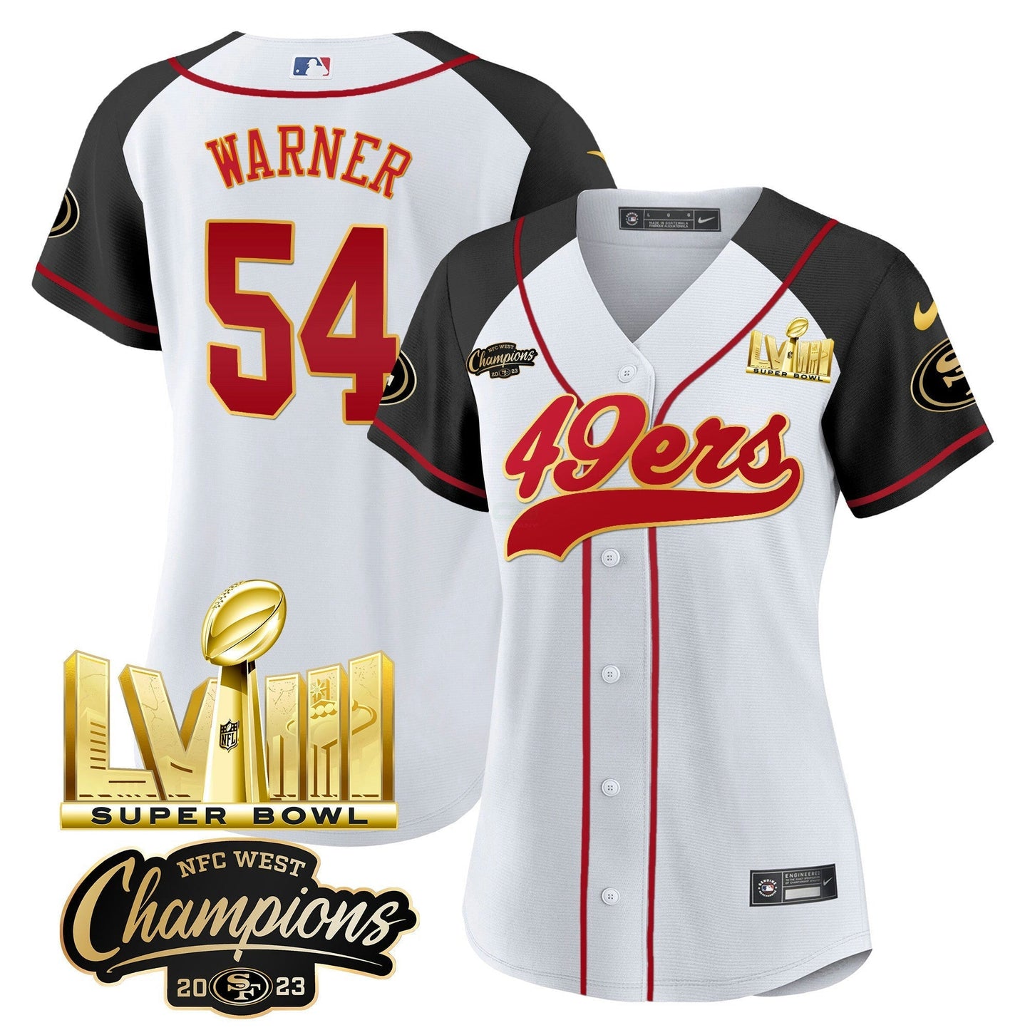 Camisa NFL Women’s NFC West Champions & Super Bowl LVIII Dourada Patch Jersey