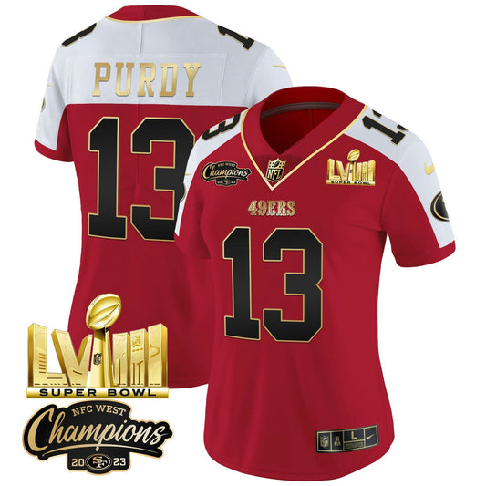 Camisa NFL Women’s NFC West Champions & Super Bowl LVIII Dourada Patch Vapor Jersey V2