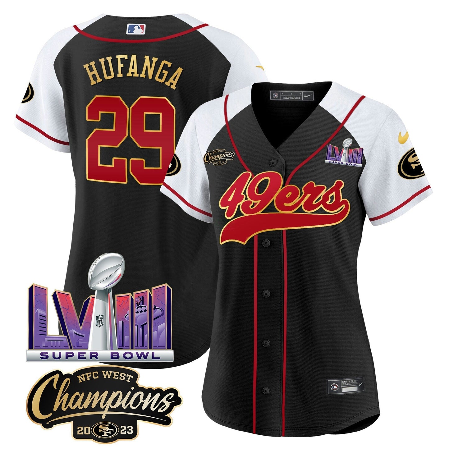 Camisa NFL Women’s NFC West Champions & Super Bowl LVIII Patch Jersey