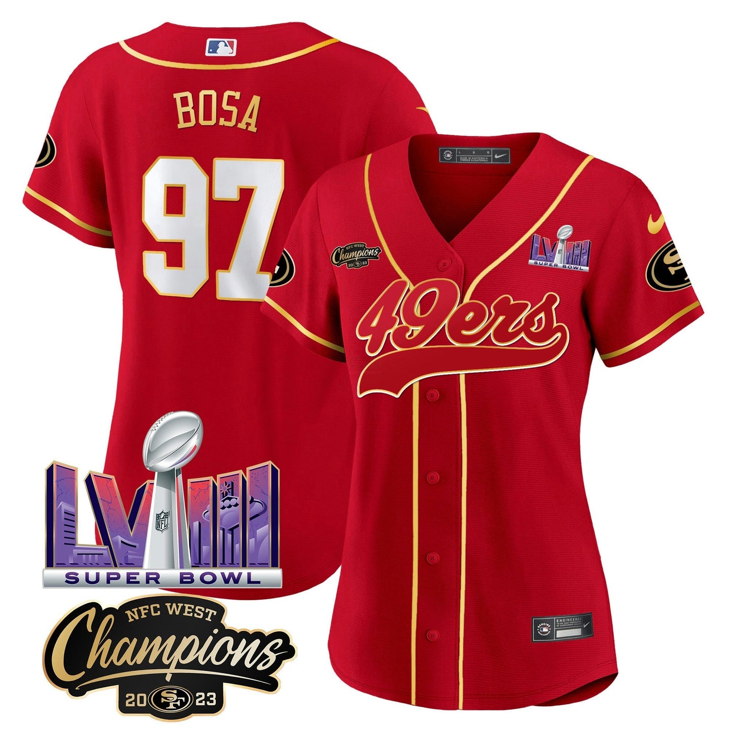 Camisa NFL Women’s NFC West Champions & Super Bowl LVIII Patch Jersey
