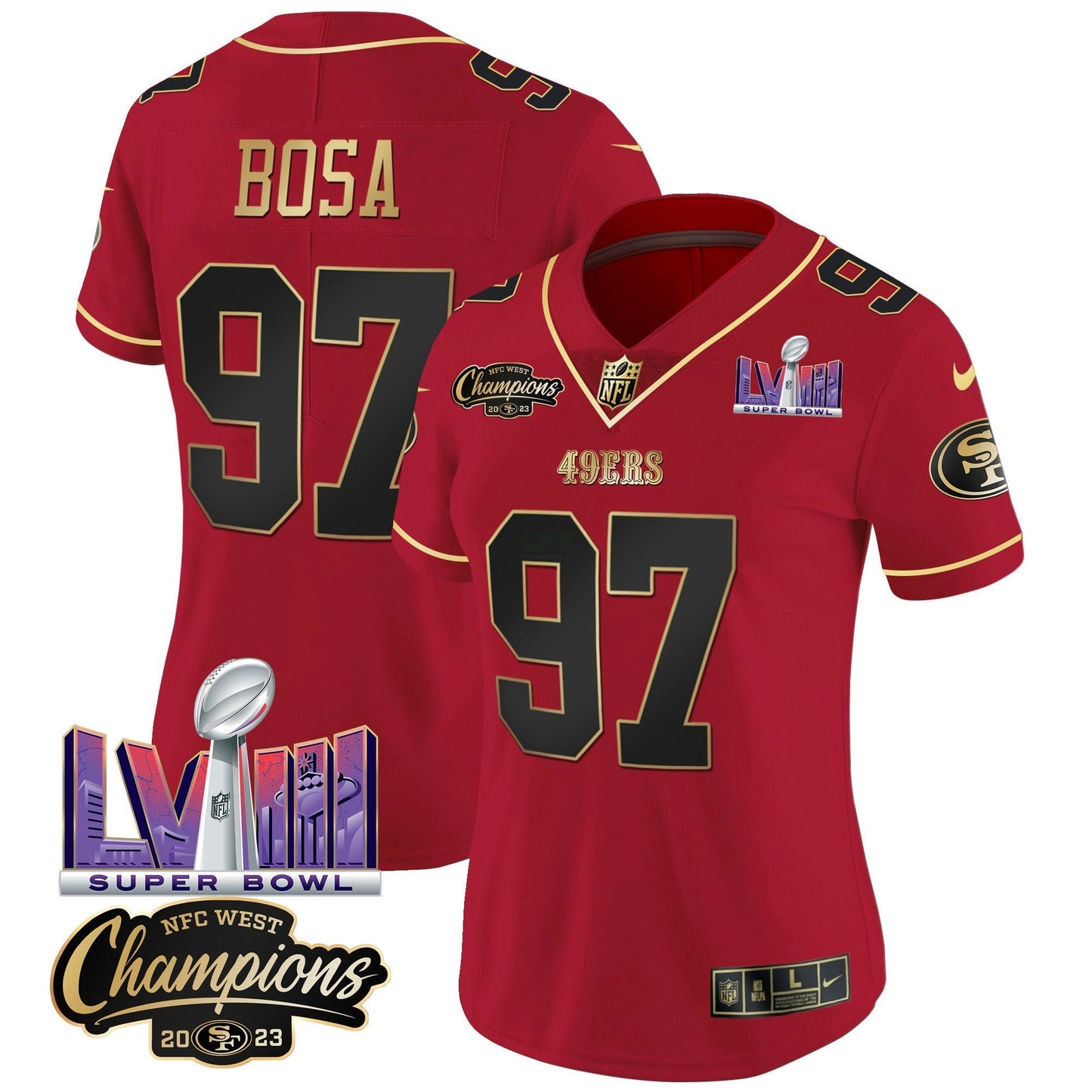 Camisa NFL Women’s NFC West Champions & Super Bowl LVIII Patch Vapor Jersey V2
