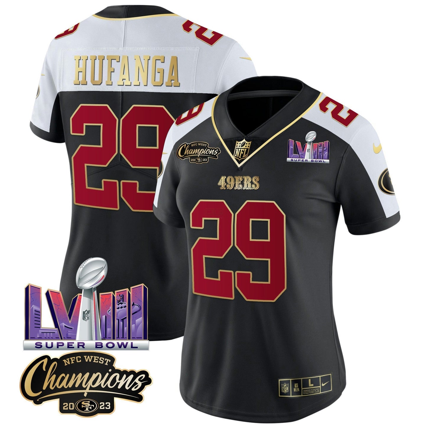 Camisa NFL Women’s NFC West Champions & Super Bowl LVIII Patch Vapor Jersey V2