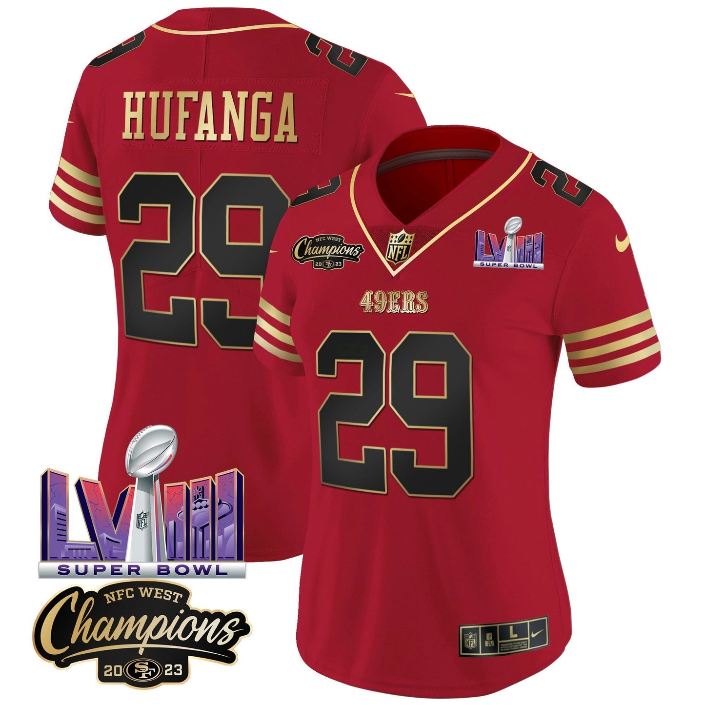 Camisa NFL Women’s NFC West Champions & Super Bowl LVIII Patch Vapor Jersey V2