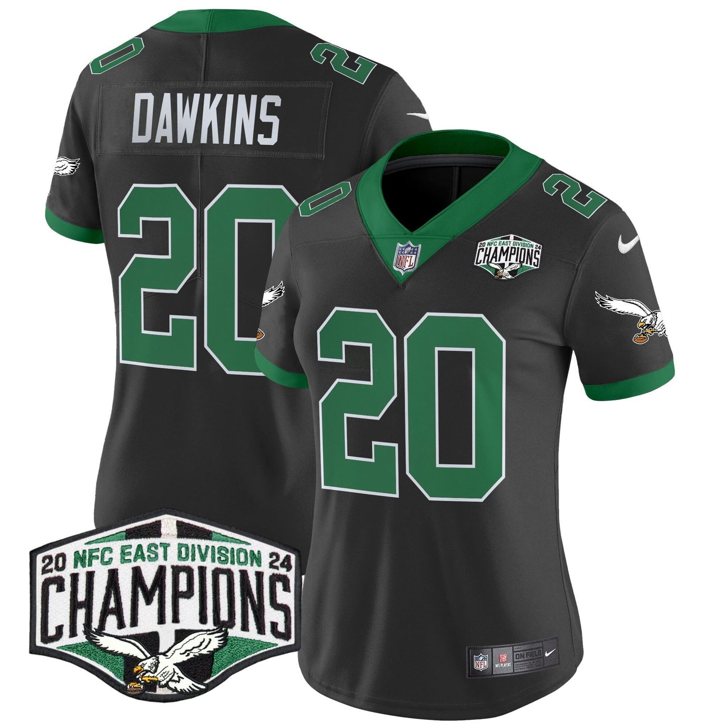 Camisa NFL Women’s Philadelphia Kelly Green 2024 NFC East Division Champions Vapor Limited Jersey
