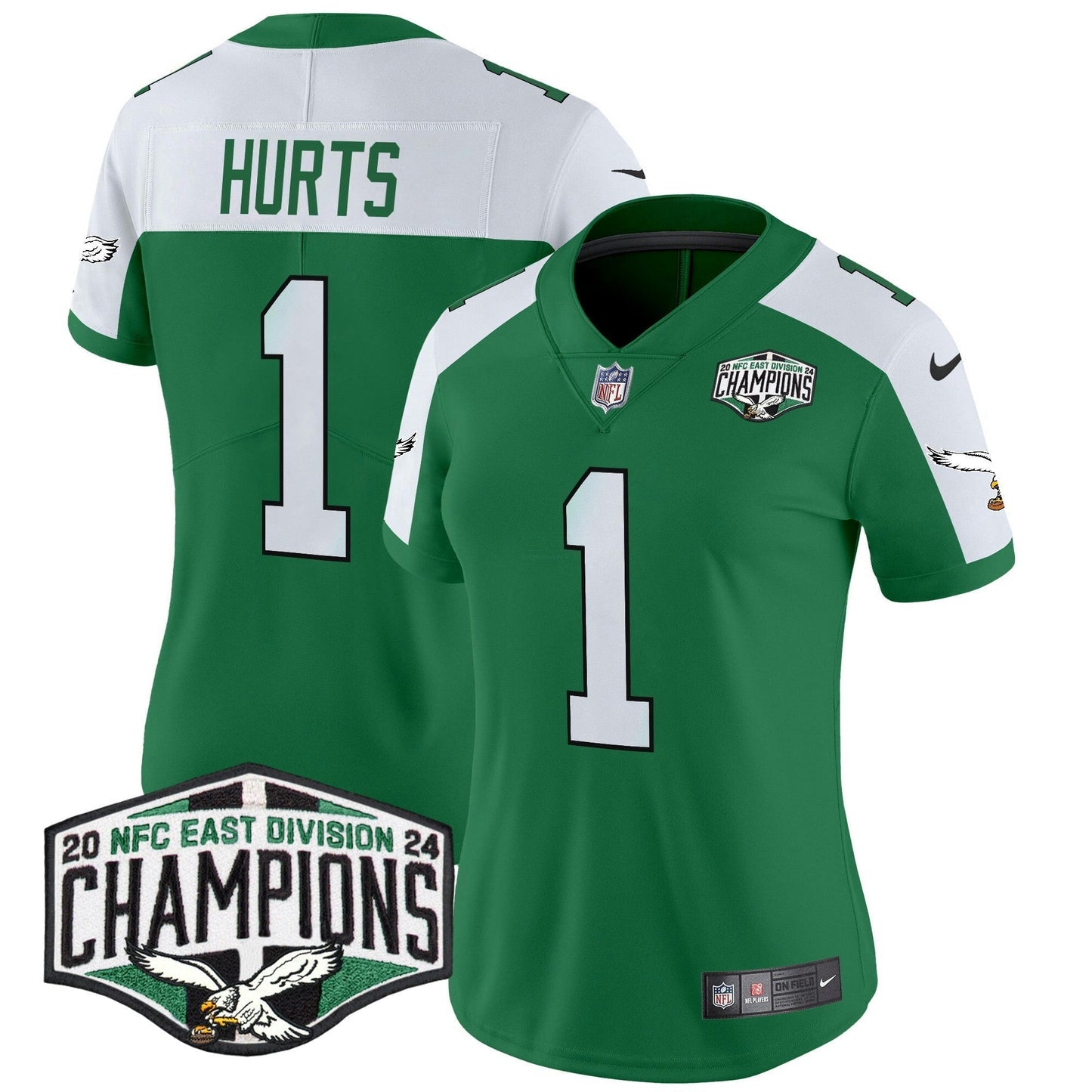 Camisa NFL Women’s Philadelphia Kelly Green 2024 NFC East Division Champions Vapor Limited Jersey