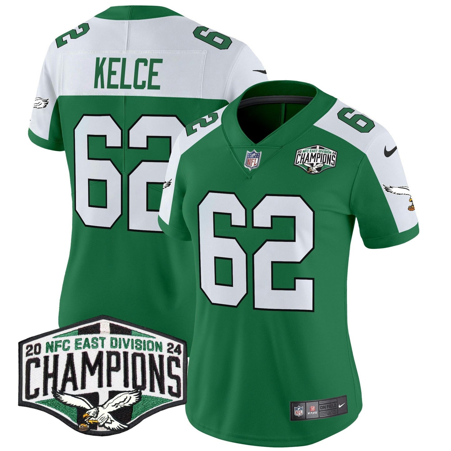 Camisa NFL Women’s Philadelphia Kelly Green 2024 NFC East Division Champions Vapor Limited Jersey