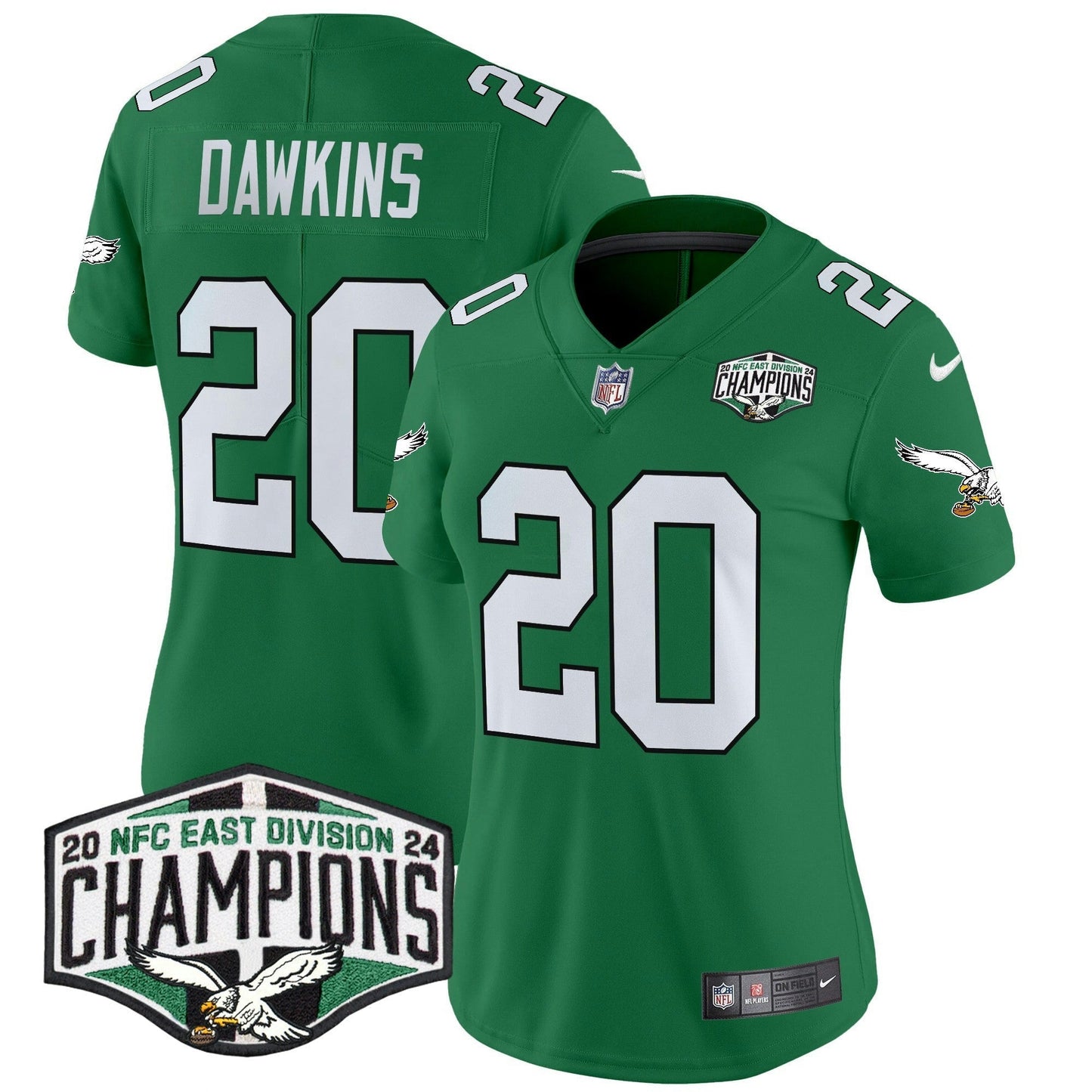 Camisa NFL Women’s Philadelphia Kelly Green 2024 NFC East Division Champions Vapor Limited Jersey