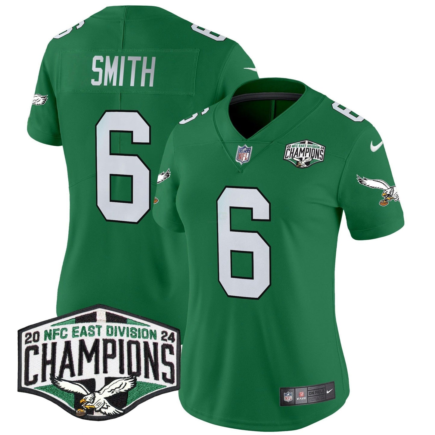 Camisa NFL Women’s Philadelphia Kelly Green 2024 NFC East Division Champions Vapor Limited Jersey