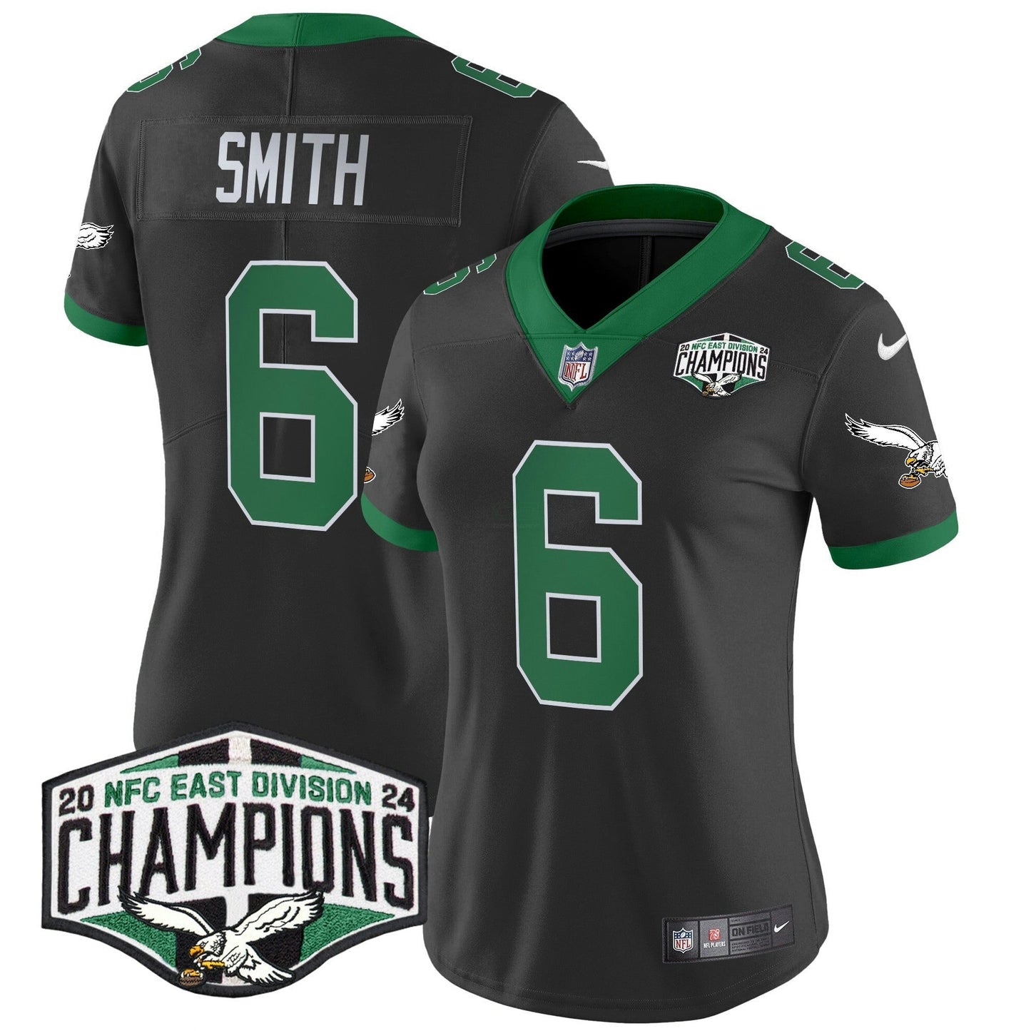 Camisa NFL Women’s Philadelphia Kelly Green 2024 NFC East Division Champions Vapor Limited Jersey