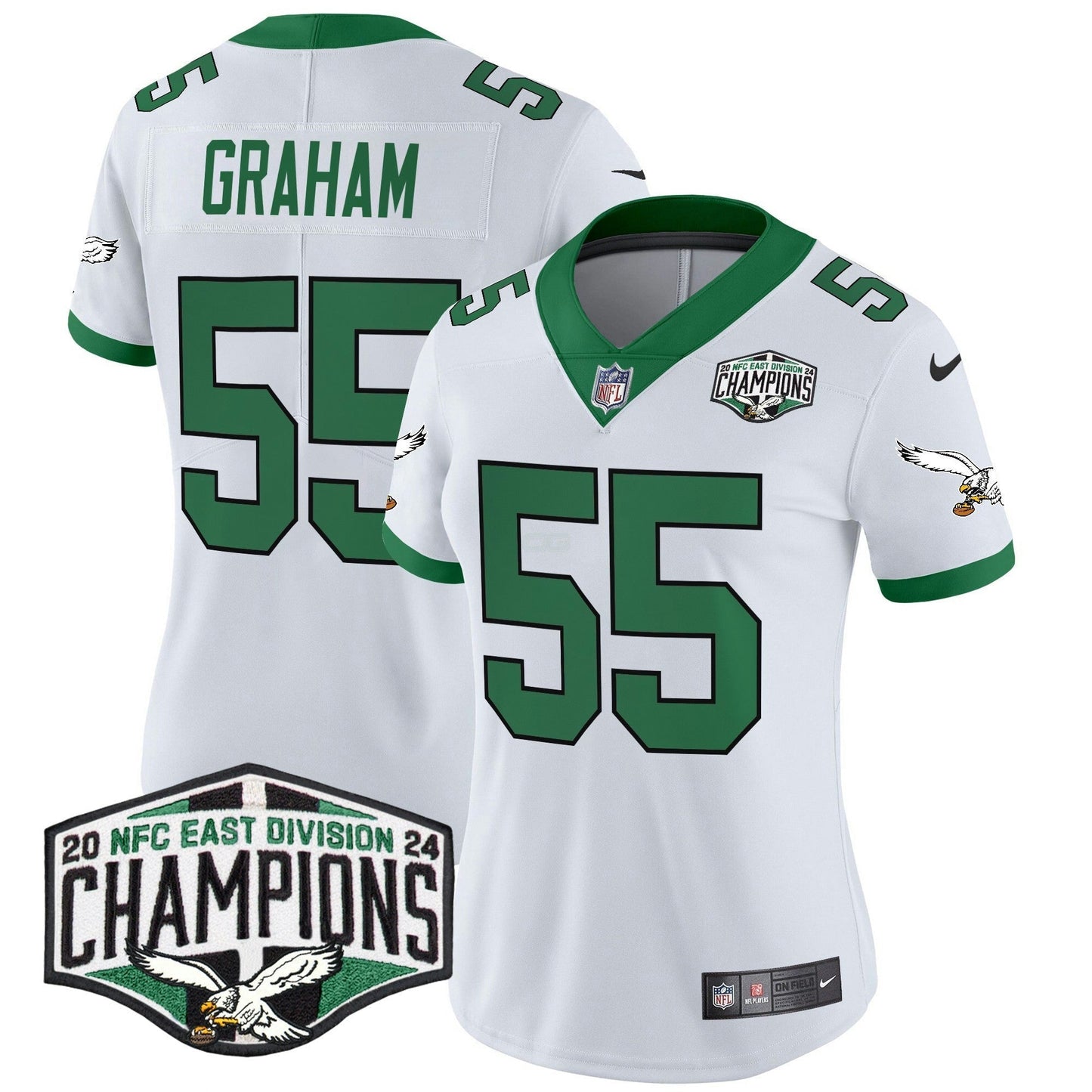 Camisa NFL Women’s Philadelphia Kelly Green 2024 NFC East Division Champions Vapor Limited Jersey