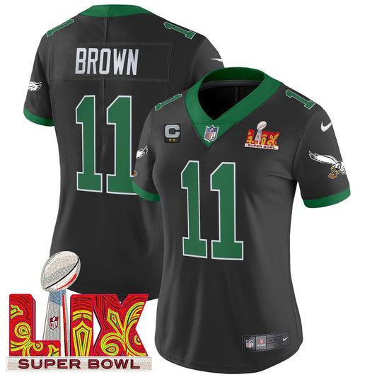 Camisa NFL Women’s Philadelphia Kelly Green Super Bowl LIX Patch Vapor Limited Jersey