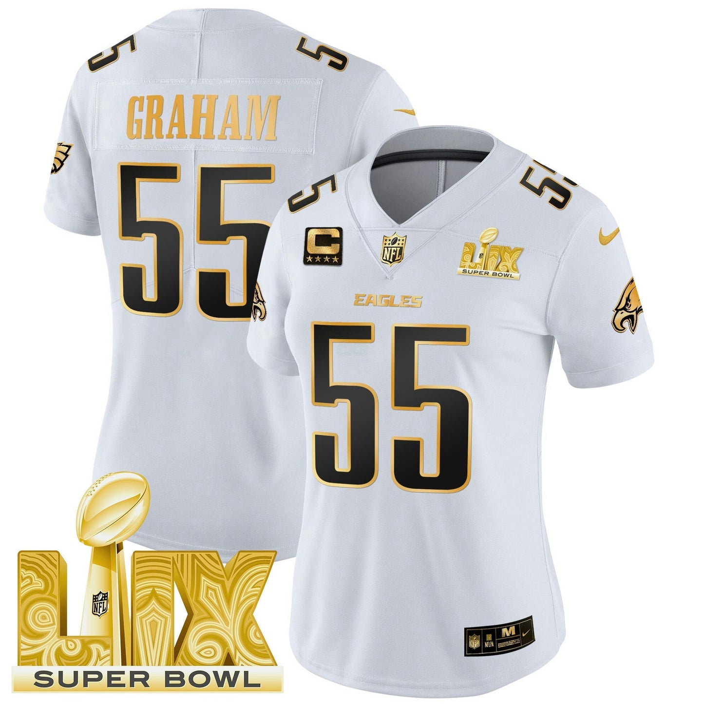 Camisa NFL Women’s Philadelphia Super Bowl LIX Patch Dourada Vapor Limited Jersey
