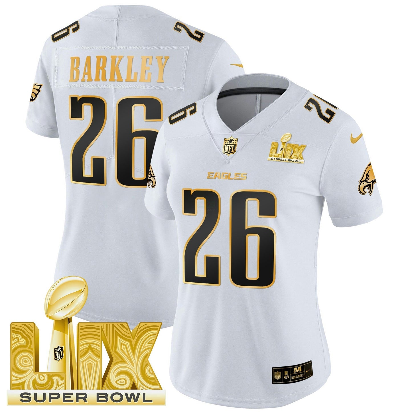 Camisa NFL Women’s Philadelphia Super Bowl LIX Patch Dourada Vapor Limited Jersey