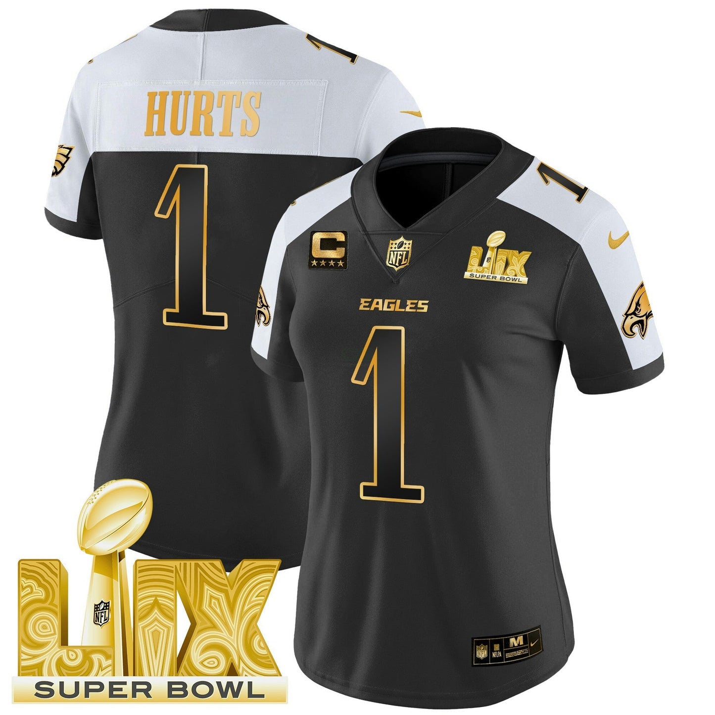 Camisa NFL Women’s Philadelphia Super Bowl LIX Patch Dourada Vapor Limited Jersey