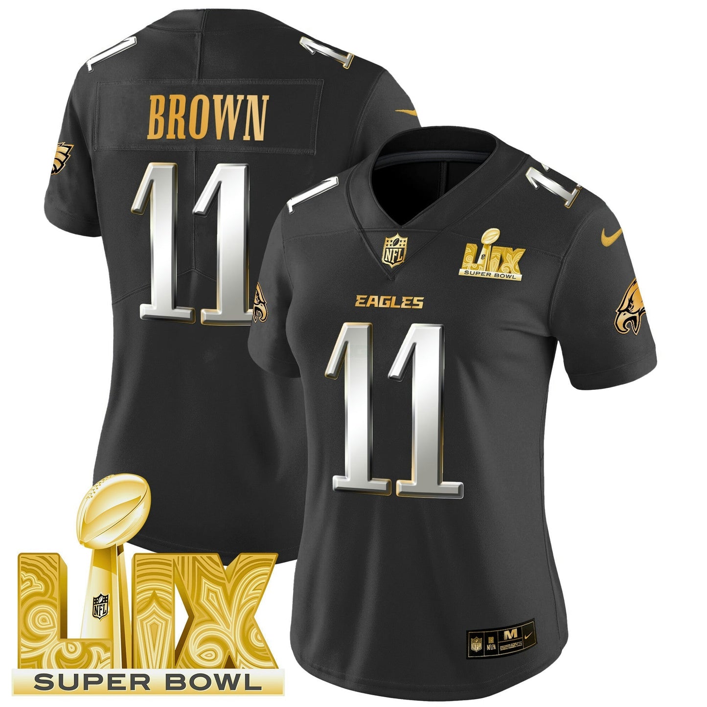 Camisa NFL Women’s Philadelphia Super Bowl LIX Patch Dourada Vapor Limited Jersey