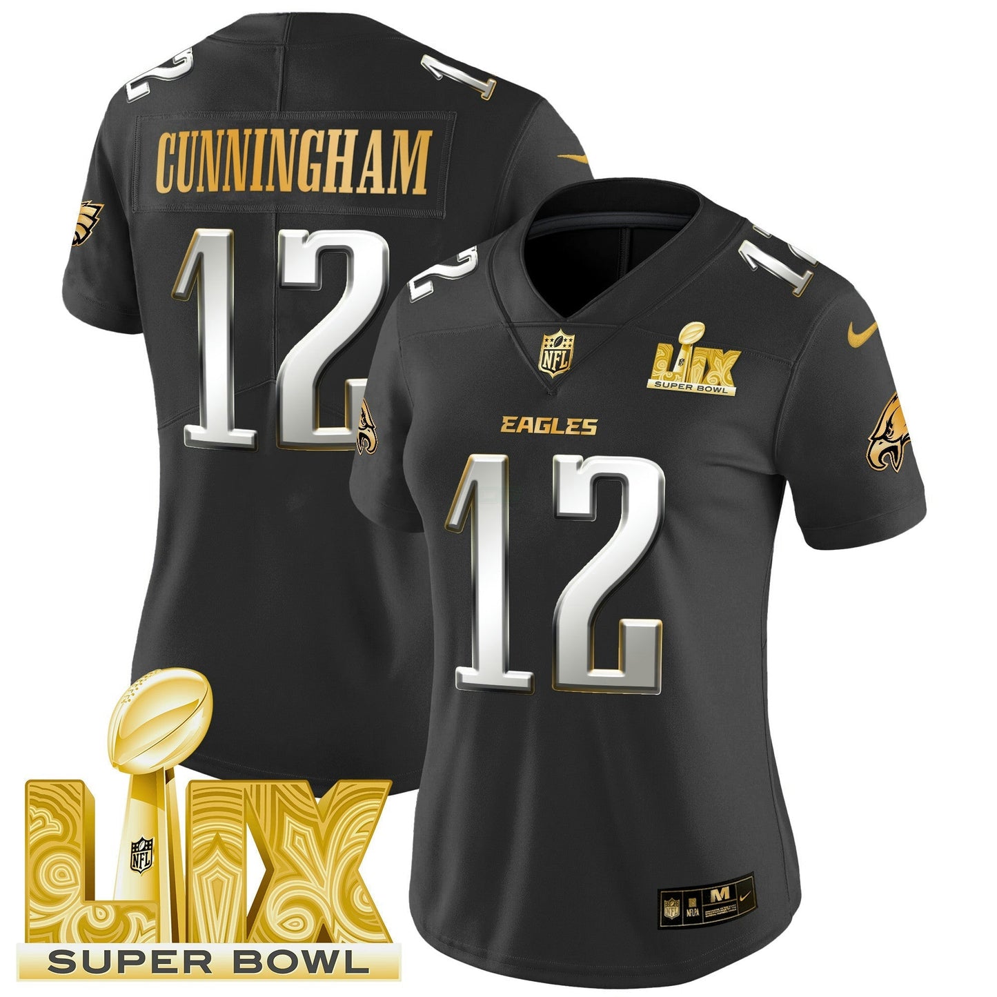 Camisa NFL Women’s Philadelphia Super Bowl LIX Patch Dourada Vapor Limited Jersey