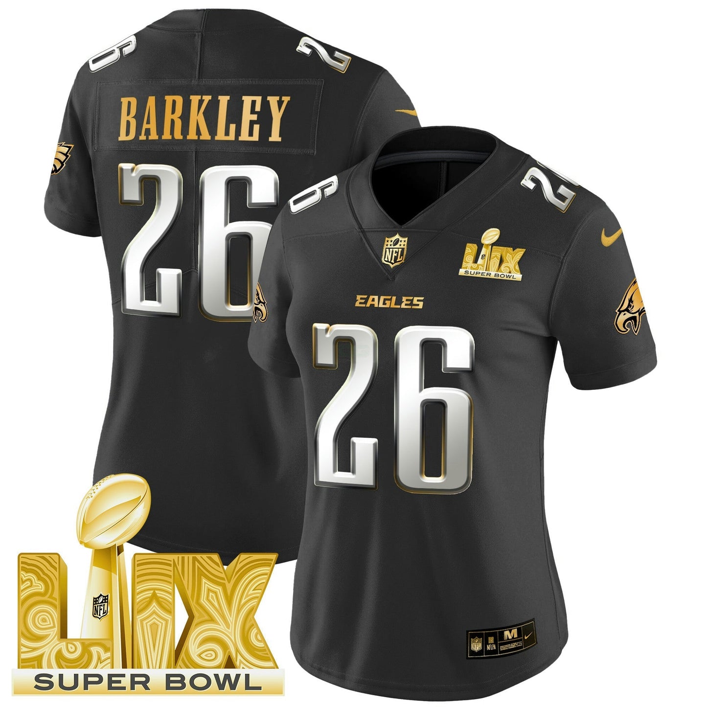 Camisa NFL Women’s Philadelphia Super Bowl LIX Patch Dourada Vapor Limited Jersey