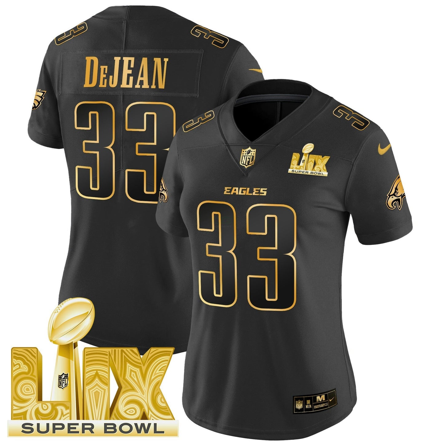 Camisa NFL Women’s Philadelphia Super Bowl LIX Patch Dourada Vapor Limited Jersey