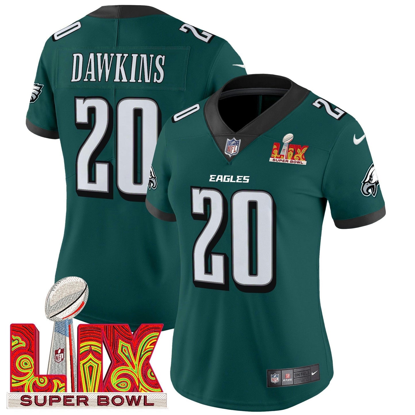 Camisa NFL Women’s Philadelphia Super Bowl LIX Patch Vapor Limited Jersey