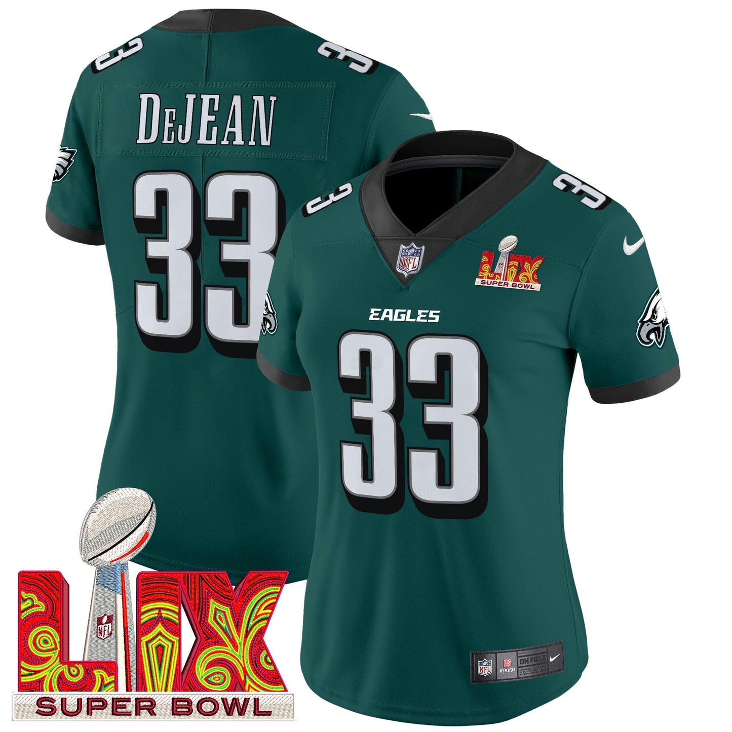Camisa NFL Women’s Philadelphia Super Bowl LIX Patch Vapor Limited Jersey