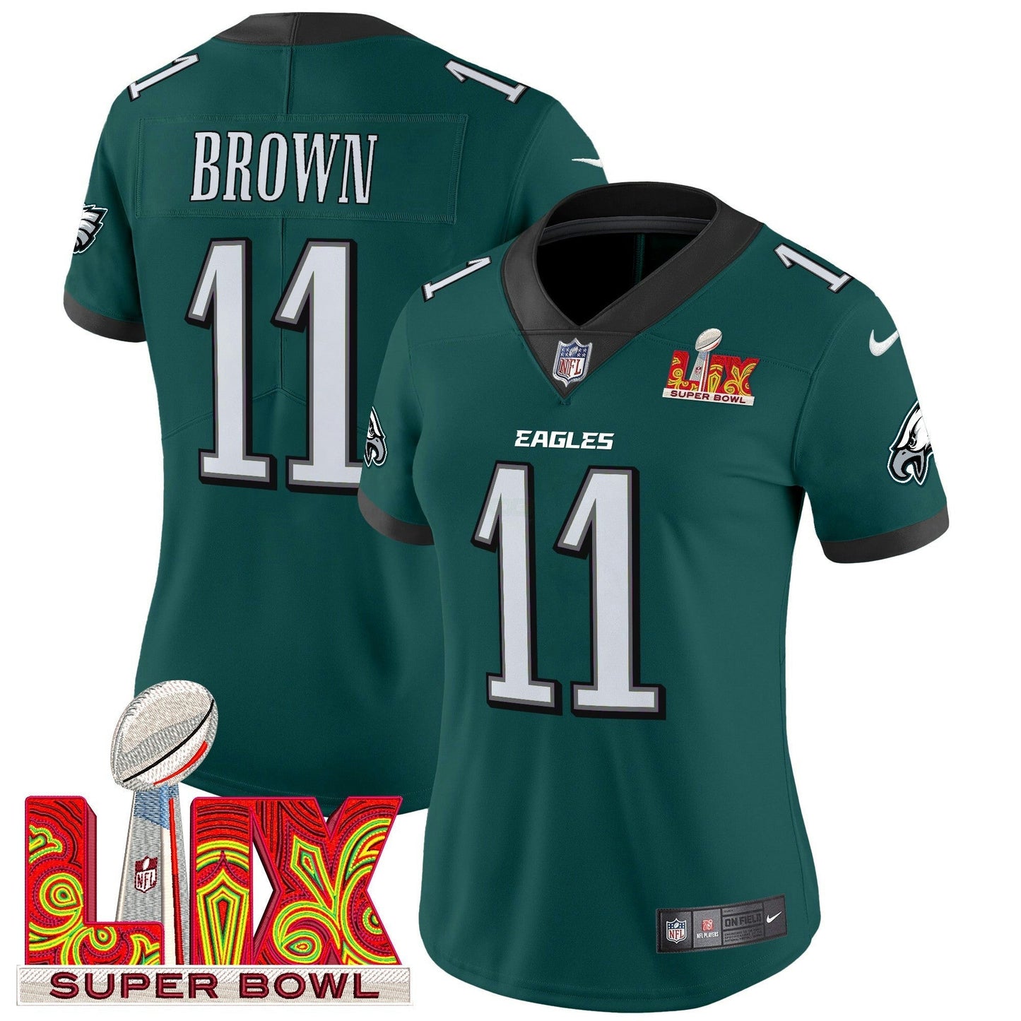 Camisa NFL Women’s Philadelphia Super Bowl LIX Patch Vapor Limited Jersey