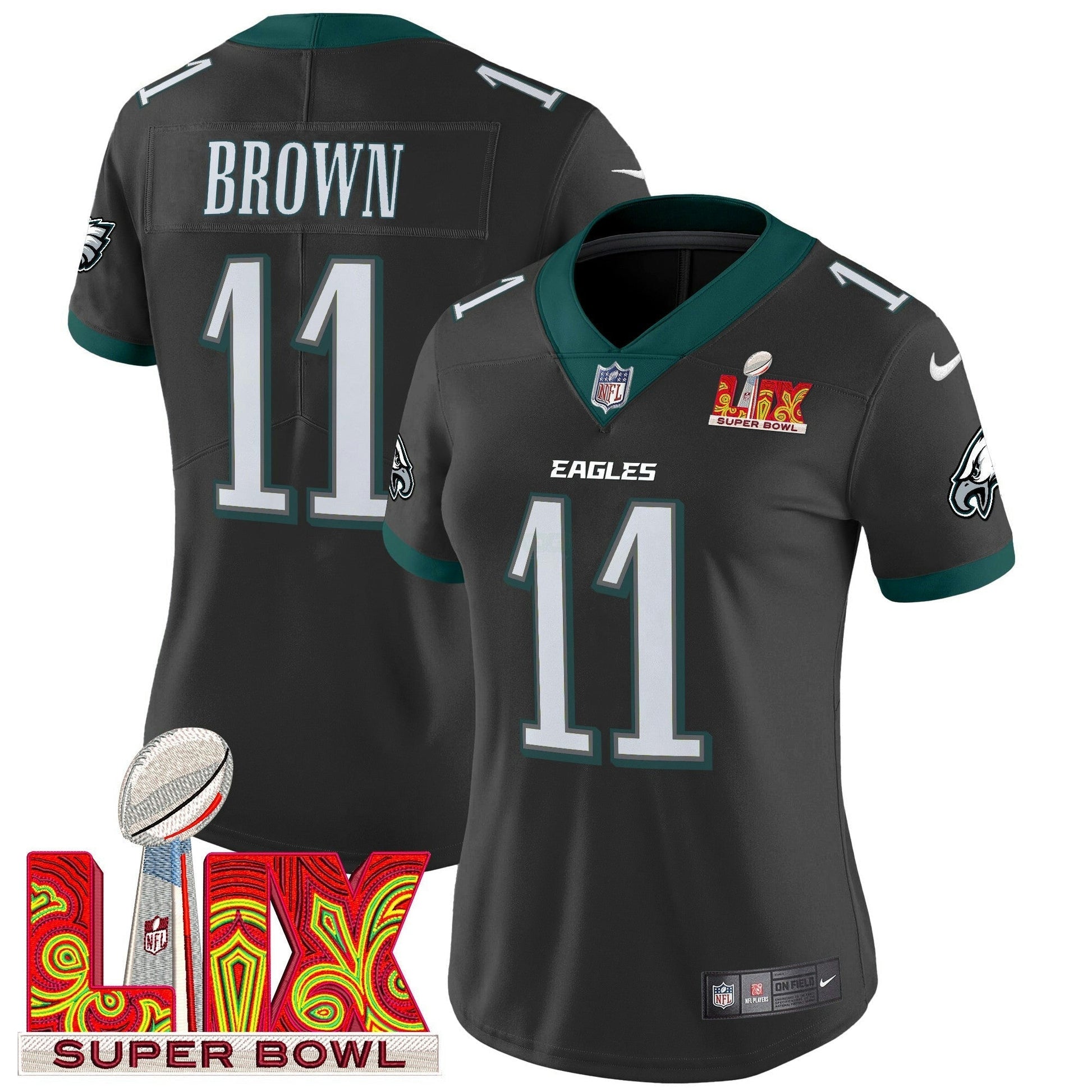 Camisa NFL Women’s Philadelphia Super Bowl LIX Patch Vapor Limited Jersey